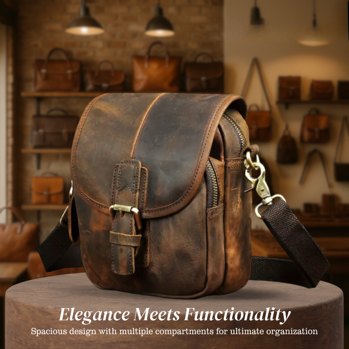 Luke - Compact Leather Crossbody Pouch with Buckle Flap