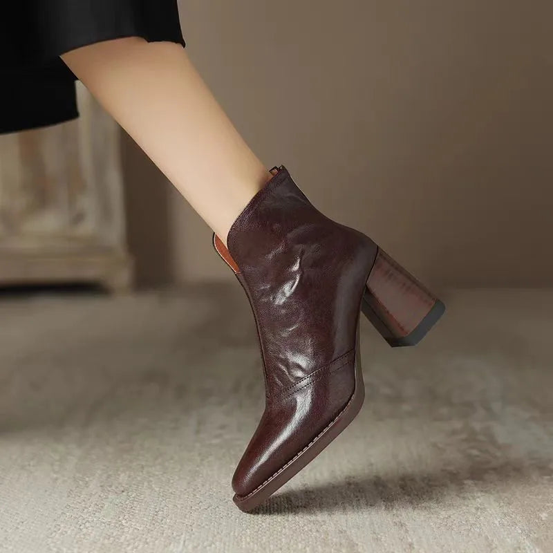 Aphixta Plush Leather Ankle Boots