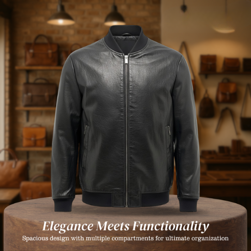 Raymund | Zip-Up Black Bomber Leather Jacket