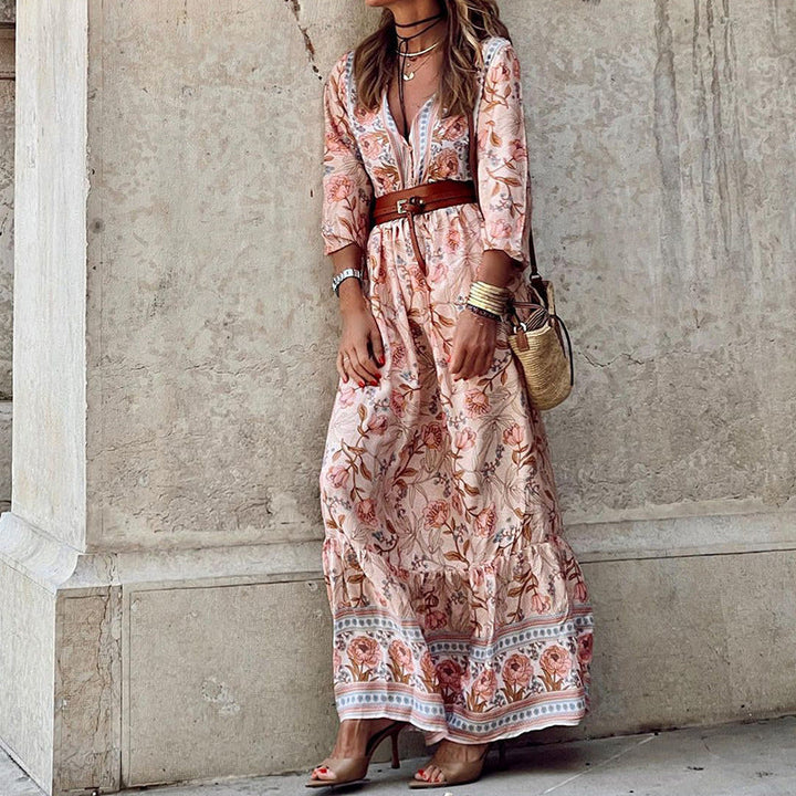 Elisha - Loose Quarter Sleeve Flowy Maxi Dress