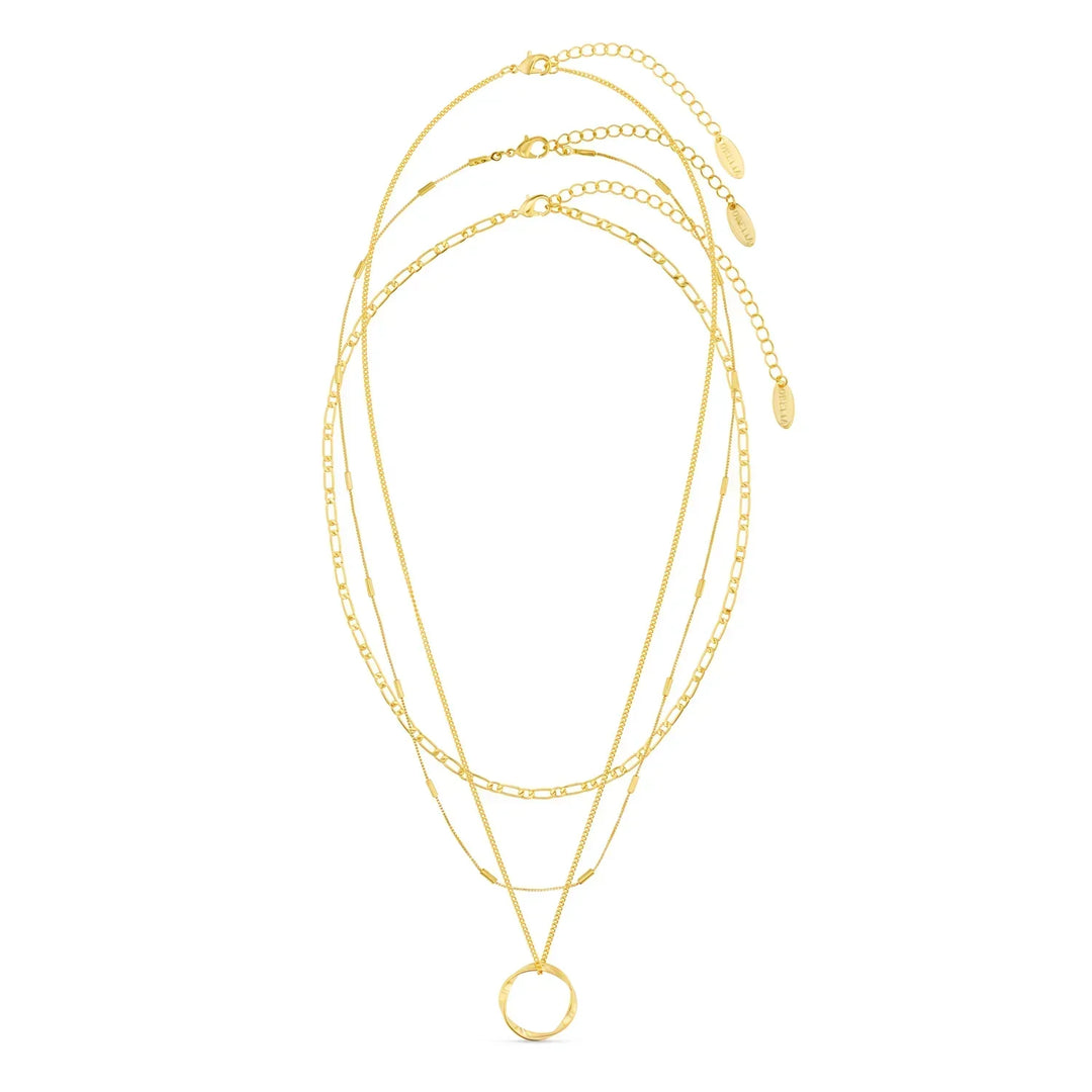 Open Circle Three Row Necklace | Gold 18k