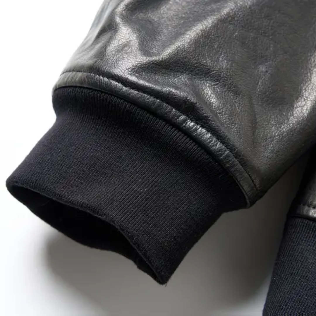 Raymund | Zip-Up Black Bomber Leather Jacket