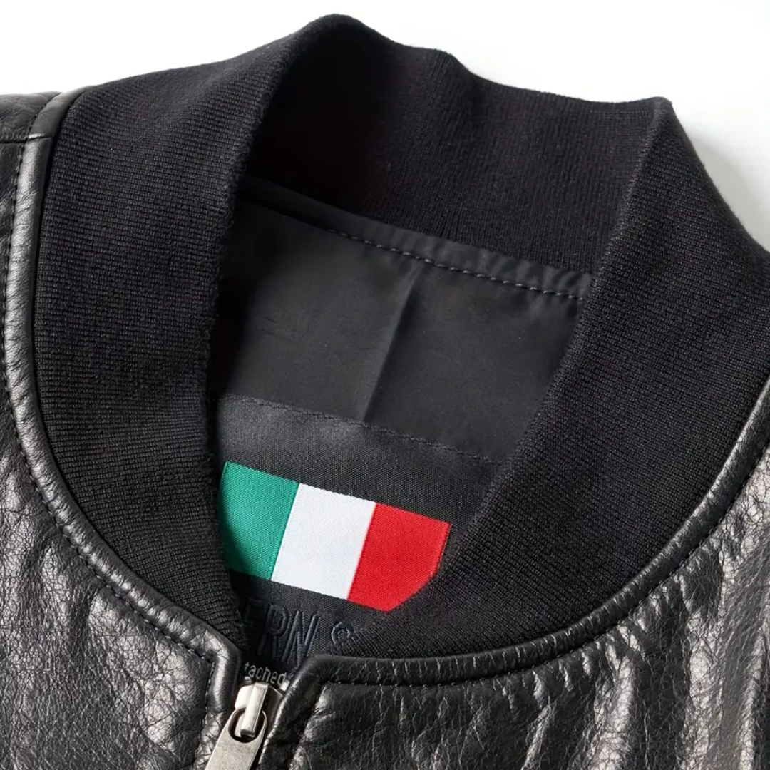 Raymund | Zip-Up Black Bomber Leather Jacket