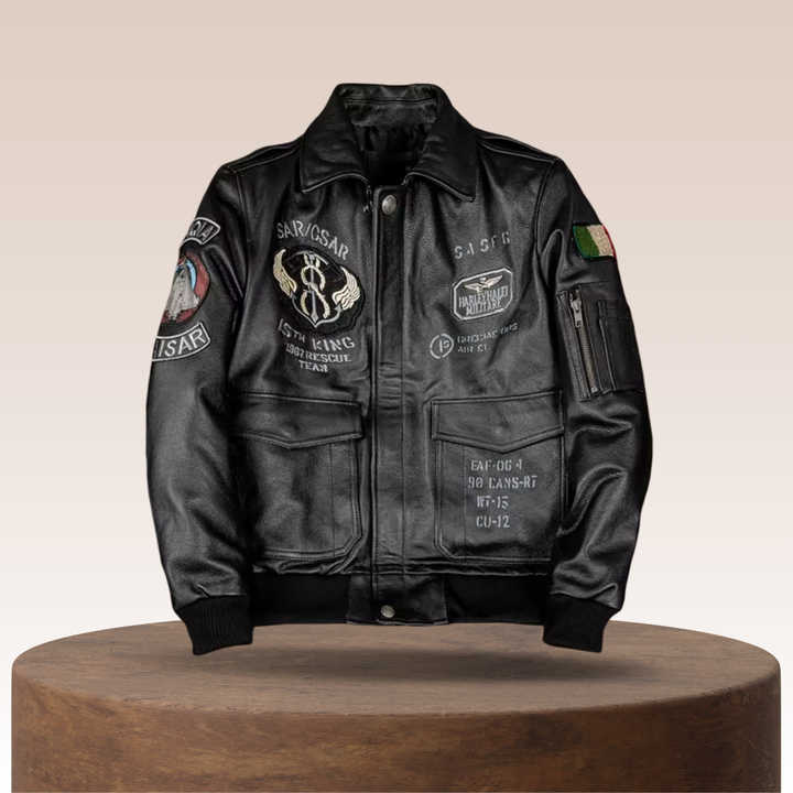 Greg | Men’s Patched Embroidered Leather Jacket