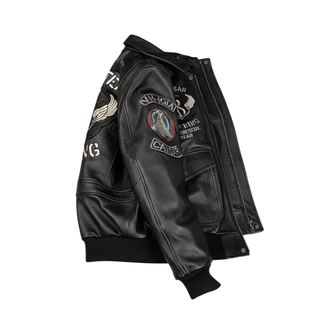 Greg | Men’s Patched Embroidered Leather Jacket
