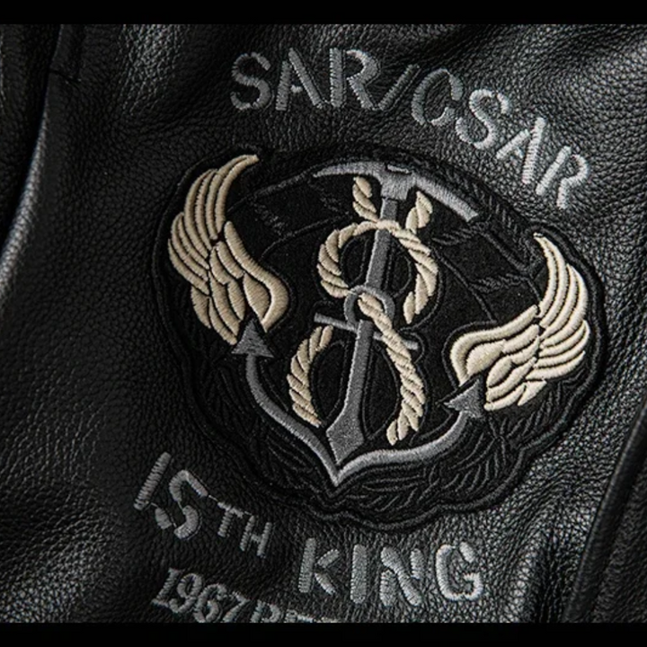 Greg | Men’s Patched Embroidered Leather Jacket