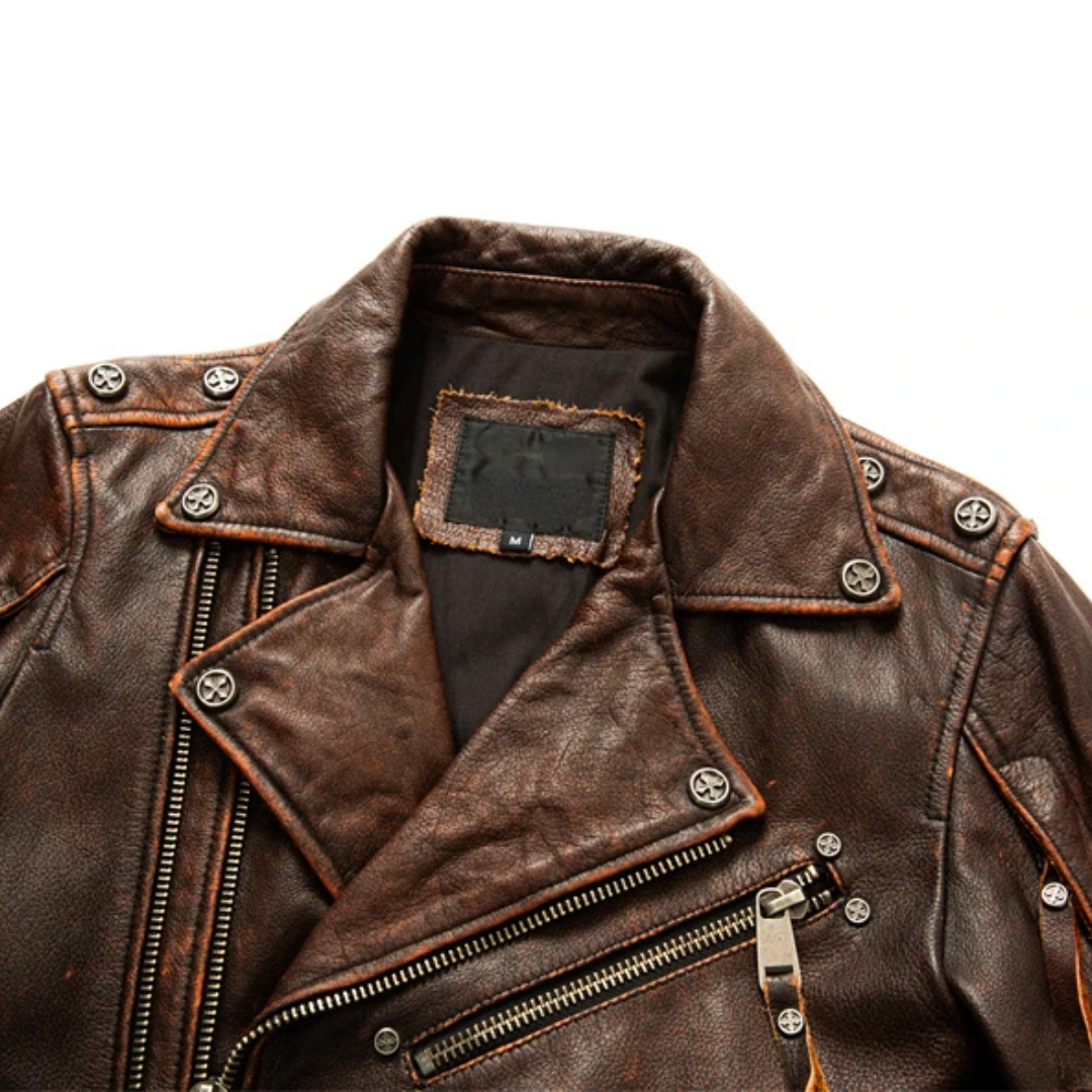 Leif | Retro Slim Fit Leather Motorcycle Jacket